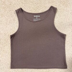 SHEIN Chocolate Brown Ribbed Cropped Tank